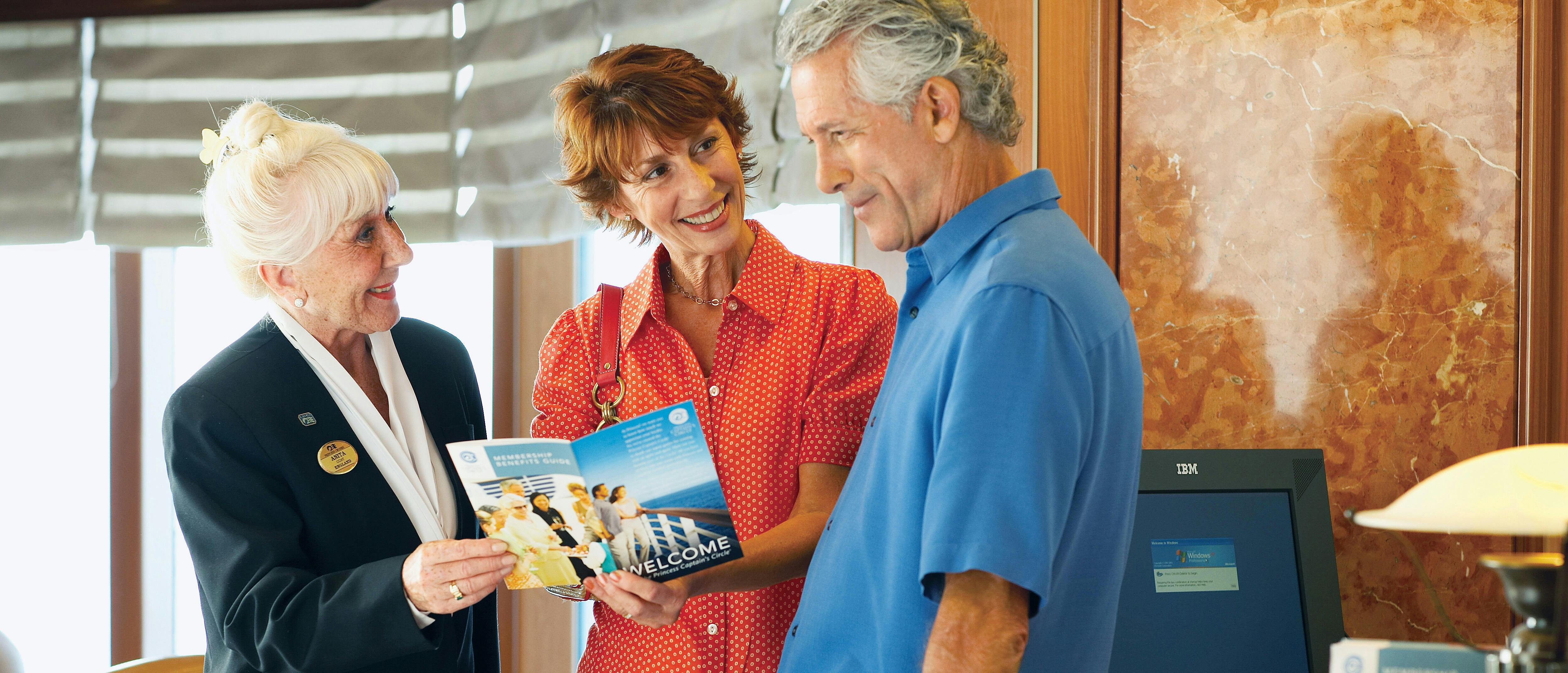 Cruise travel agent negotiating a deal with a cruise line representative